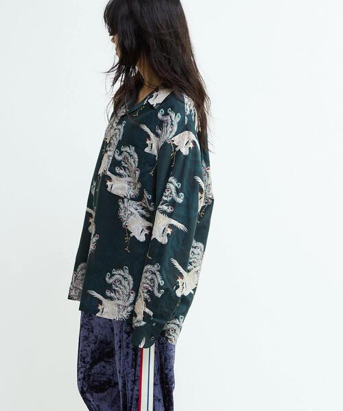 NIPOALOHA(ニポアロハ)の「【NIPOALOHA】"鳳凰-PHOENIX" LONG SLEEVE WOOL SHIRT(シャツ/ブラウス・メンズ・アイボリー/ブルーグリーン・SMALL/MEDIUM)」の7枚目の写真
