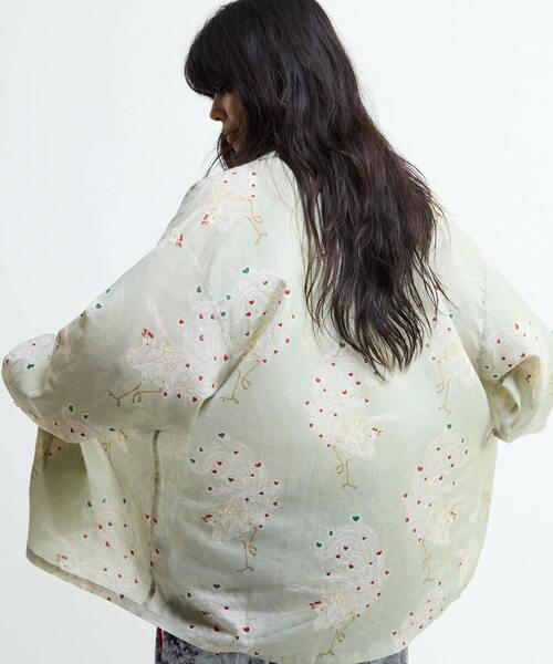 NIPOALOHA(ニポアロハ)の「【NIPOALOHA】"鳳凰-PHOENIX" LONG SLEEVE WOOL SHIRT(シャツ/ブラウス・メンズ・アイボリー/ブルーグリーン・SMALL/MEDIUM)」の1枚目の写真