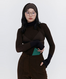 Knit Rib Half Turtleneck T-shirt_Brown