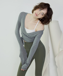 DEVIWEAR（デヴィウェア）の「女性 ヨガウェア DEVI-T0048-グレー ピラティス ラップ カーディガン クロップ 長袖（カーディガン/ボレロ）」