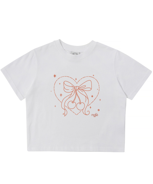 MATCHGLOBE(マッチグローブ)の「ハートチェリークロップTシャツ(ホワイト)(Tシャツ/カットソー・レディース・その他・FREE)」の1枚目の写真
