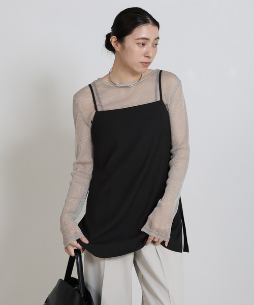 select MOCA(セレクトモカ)の「サイドスリットチュニックキャミソール(キャミソール・レディース・ベージュ/ブラウン/ブラック・FREE)」の2枚目の写真