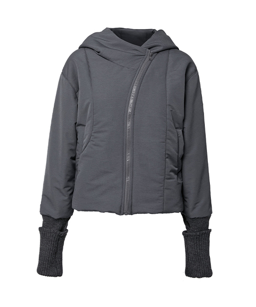 セール】Hooded Asymmetrical Puffer Jacket (FL-053_Charcoal