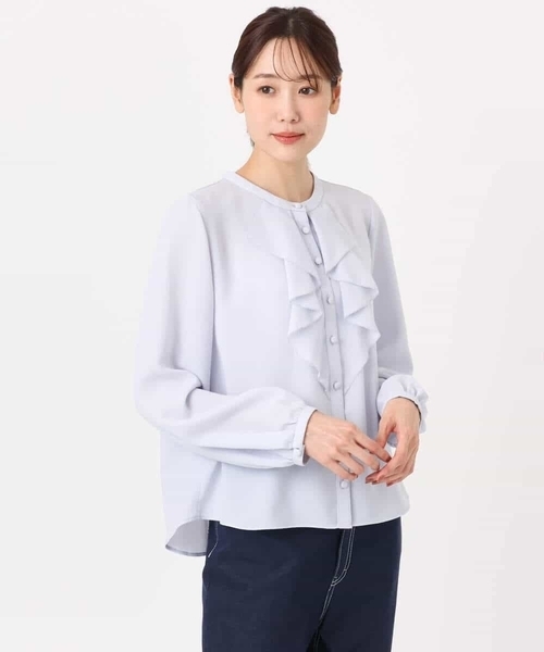 MK MICHEL KLEIN(エムケーミッシェルクラン)の「ラッフルフリルブラウス/洗える(シャツ/ブラウス・レディース・ライトブルー/アイボリー・38)」の12枚目の写真