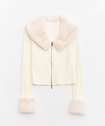RAWMANTICS（ローマンティクス）の「Mini fur golji zip-up cardigan ivory（カーディガン/ボレロ）」