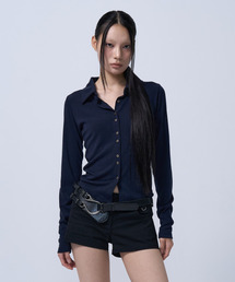 BUTTON DETAIL SHIRTS CARDIGAN(DEEP NAVY)
