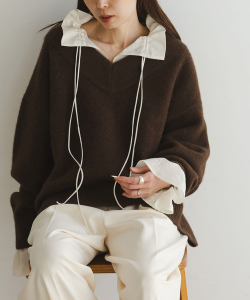 2WAYストリングスラッフルロングスリーブブラウス（シャツ/ブラウス