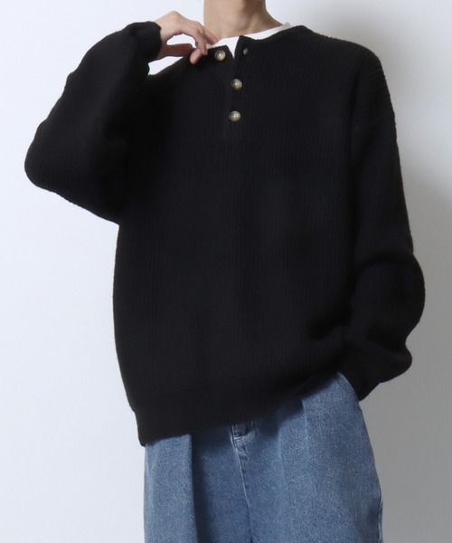 SITRY（シトリー）の「Rib Knitting Henry Neck Knit Pullover/オーバーサイズ 片畦編み ヘンリーネック ニット セーター（ニット/セーター・メンズ・グレー/ブラック/ネイビー/ワイン・M/L）」の22枚目の写真