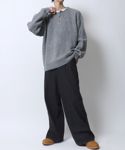 SITRY（シトリー）の「Rib Knitting Henry Neck Knit Pullover/オーバーサイズ 片畦編み ヘンリーネック ニット セーター（ニット/セーター・メンズ・グレー/ブラック/ネイビー/ワイン・M/L）」の20枚目の写真