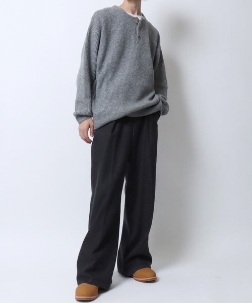 SITRY（シトリー）の「Rib Knitting Henry Neck Knit Pullover/オーバーサイズ 片畦編み ヘンリーネック ニット セーター（ニット/セーター・メンズ・グレー/ブラック/ネイビー/ワイン・M/L）」の21枚目の写真