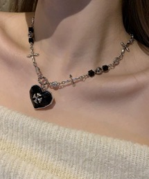mul.（ムル）の「【456785】ブラックハートクロスネックレス(RZ)（ネックレス）」