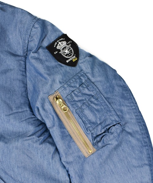 HOUSTON（ヒューストン）の「【T15】【HOUSTON GOLD/ヒューストン ゴールド】MA-1 JACKET（MA-1・メンズ・ブラック/インディゴブルー・LARGE/MEDIUM/SMALL/X-LARGE）」の6枚目の写真