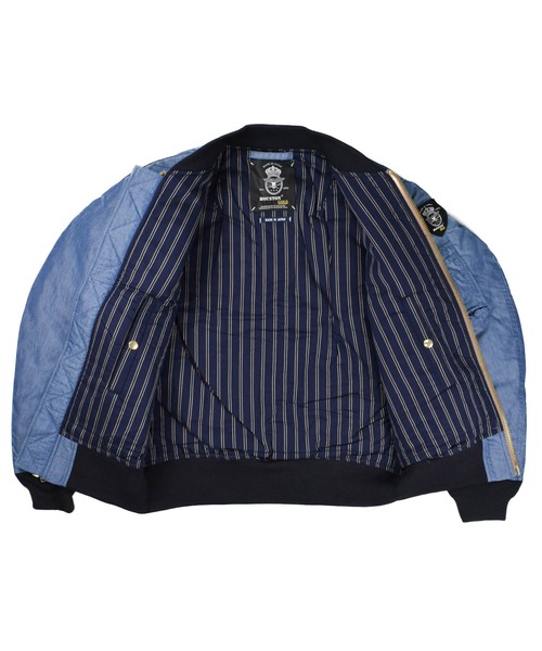 HOUSTON（ヒューストン）の「【T15】【HOUSTON GOLD/ヒューストン ゴールド】MA-1 JACKET（MA-1・メンズ・ブラック/インディゴブルー・LARGE/MEDIUM/SMALL/X-LARGE）」の8枚目の写真