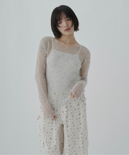 【OHGA】 SHEER KNIT シアーニット　アイボリー 2024AW airy sheer knit / シアーニット（ニット/セーター）｜FEKETE