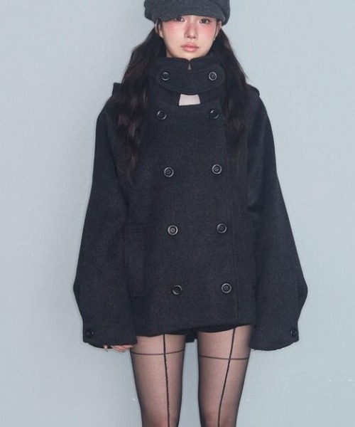 semplice（センプリチェ）の「ショートコート（その他アウター・レディース・ブラック/グレー・F）」の4枚目の写真