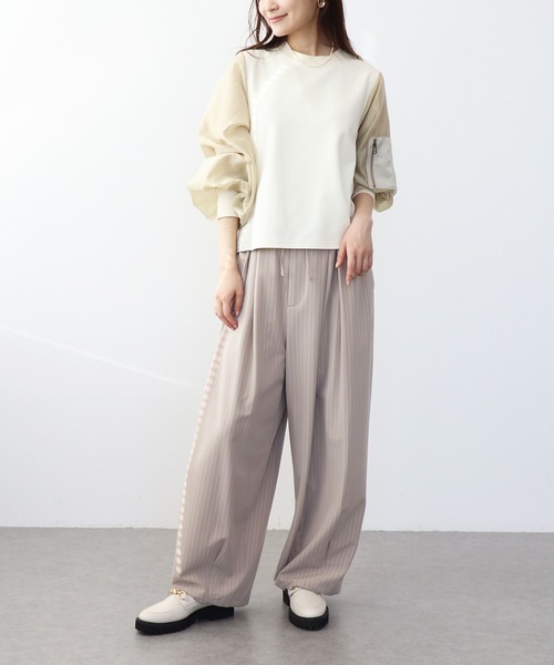 Jines(ジネス)の「MA-1ライクポンチ異素材トップス(Tシャツ/カットソー・レディース・チャコールグレー/ブラック/ホワイト・38)」の12枚目の写真