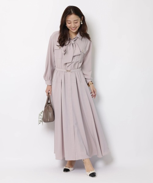 JUSGLITTY（ジャスグリッティー）の「２ＷＡＹボウタイシャツワンピース（ワンピース・レディース・グレイッシュベージュ/ピンク・2/1/0）」の4枚目の写真