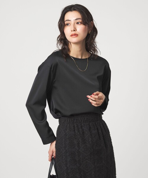 green label relaxing（グリーンレーベルリラクシング）の「サテン ドッキング ラウンドヘム プルオーバー カットソー（Tシャツ/カットソー・レディース・オフホワイト/ネイビー/オレンジ・FREE）」の3枚目の写真