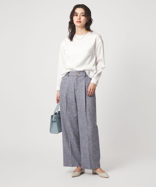 green label relaxing（グリーンレーベルリラクシング）の「サテン ドッキング ラウンドヘム プルオーバー カットソー（Tシャツ/カットソー・レディース・オフホワイト/ネイビー/オレンジ・FREE）」の10枚目の写真