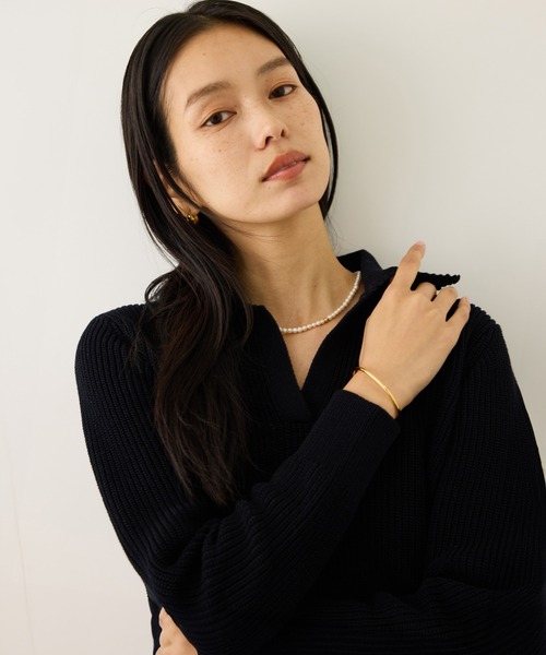 ROPE'（ロペ）の「オーガニックコットンポロニットプルオーバー/イージーケア（ニット/セーター・レディース・ネイビー/レッド系その他2/ホワイト系その他3/ピンク・FREE）」の2枚目の写真