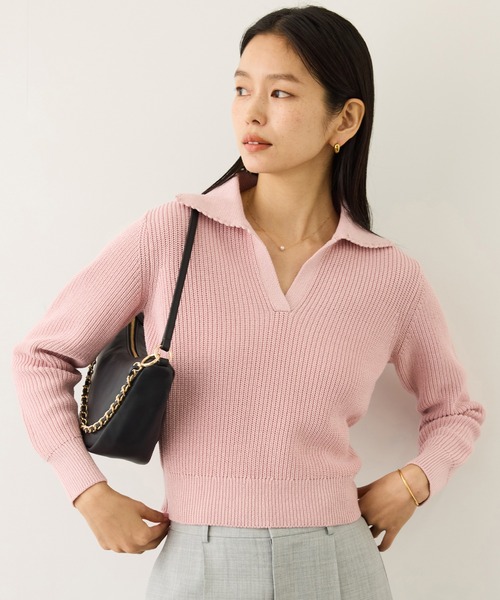 ROPE'（ロペ）の「オーガニックコットンポロニットプルオーバー/イージーケア（ニット/セーター・レディース・ネイビー/レッド系その他2/ホワイト系その他3/ピンク・FREE）」の3枚目の写真