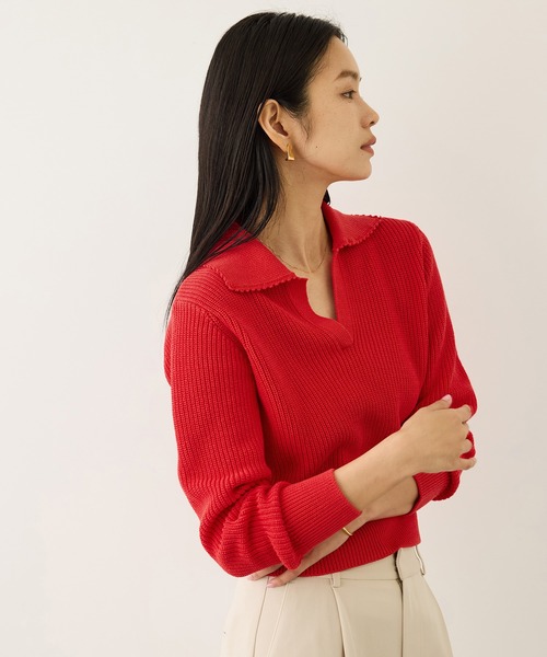 ROPE'(ロペ)の「オーガニックコットンポロ襟プルオーバー/イージーケア(ニット/セーター・レディース・ネイビー/レッド系その他2/ホワイト系その他3/ピンク・FREE)」の21枚目の写真