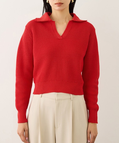 ROPE'(ロペ)の「オーガニックコットンポロ襟プルオーバー/イージーケア(ニット/セーター・レディース・ネイビー/レッド系その他2/ホワイト系その他3/ピンク・FREE)」の17枚目の写真