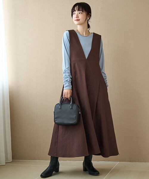 coen（コーエン）の「ポリツイルAラインジャンスカ（ジャンパースカート・レディース・ベージュ/ダークブラウン/ナチュラル・M/L）」の2枚目の写真