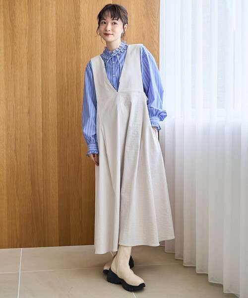 coen（コーエン）の「ポリツイルAラインジャンスカ（ジャンパースカート・レディース・ベージュ/ダークブラウン/ナチュラル・M/L）」の4枚目の写真