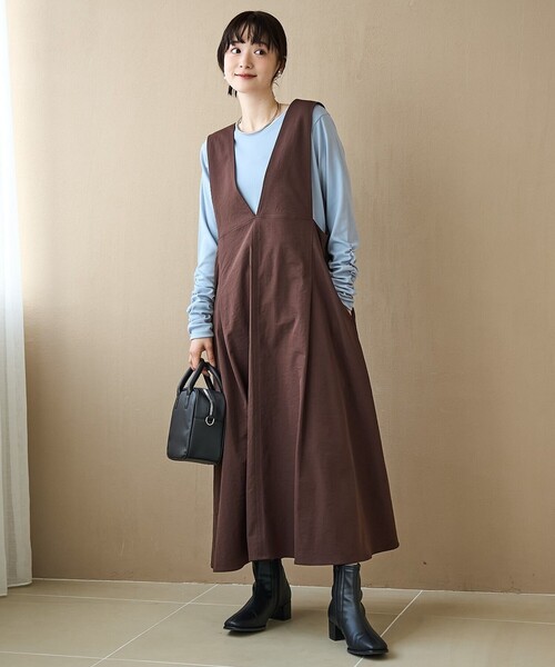 coen（コーエン）の「ポリツイルAラインジャンスカ（ジャンパースカート・レディース・ベージュ/ダークブラウン/ナチュラル・M/L）」の9枚目の写真