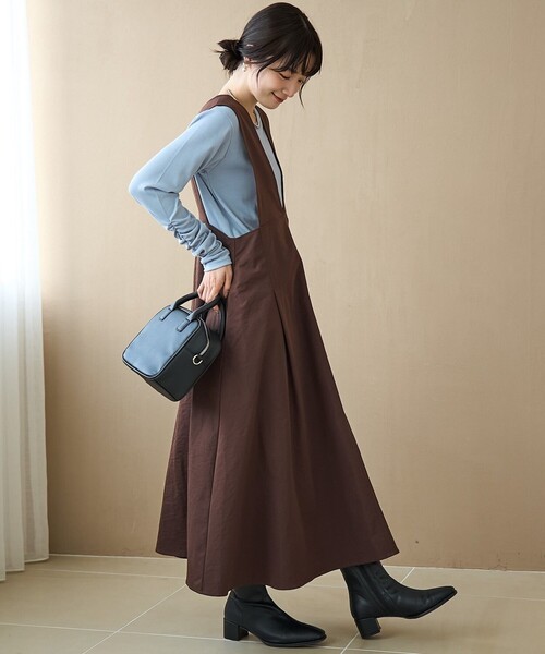 coen（コーエン）の「ポリツイルAラインジャンスカ（ジャンパースカート・レディース・ベージュ/ダークブラウン/ナチュラル・M/L）」の10枚目の写真