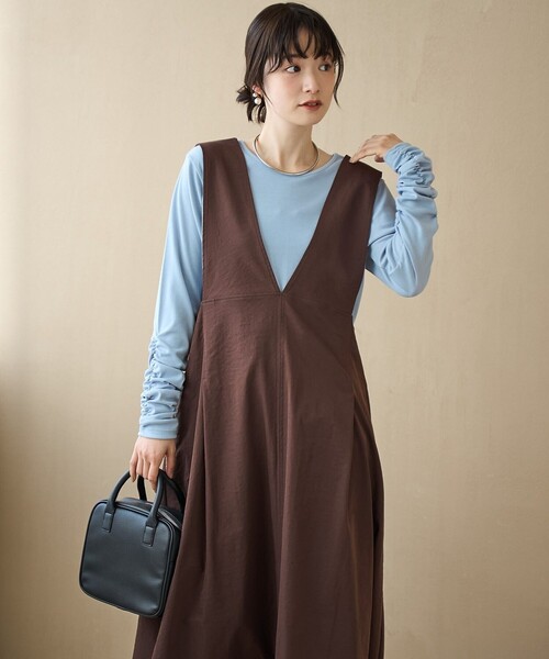 coen（コーエン）の「ポリツイルAラインジャンスカ（ジャンパースカート・レディース・ベージュ/ダークブラウン/ナチュラル・M/L）」の12枚目の写真