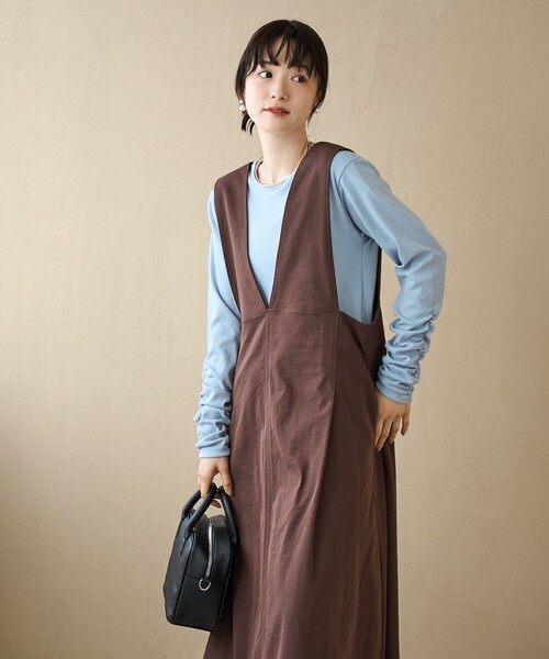 coen（コーエン）の「ポリツイルAラインジャンスカ（ジャンパースカート・レディース・ベージュ/ダークブラウン/ナチュラル・M/L）」の13枚目の写真