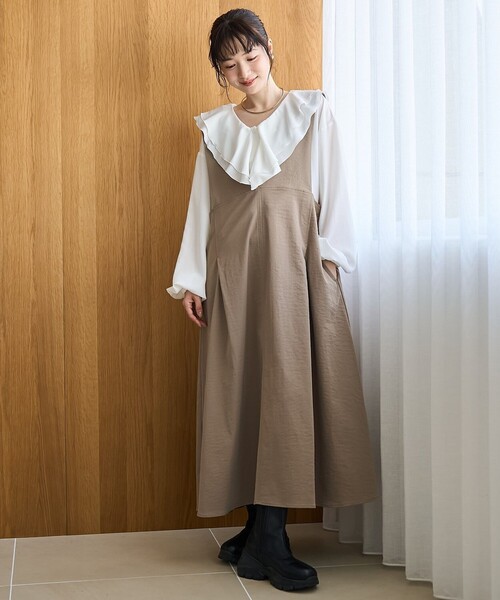 coen（コーエン）の「ポリツイルAラインジャンスカ（ジャンパースカート・レディース・ベージュ/ダークブラウン/ナチュラル・M/L）」の15枚目の写真