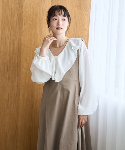 coen（コーエン）の「ポリツイルAラインジャンスカ（ジャンパースカート・レディース・ベージュ/ダークブラウン/ナチュラル・M/L）」の18枚目の写真