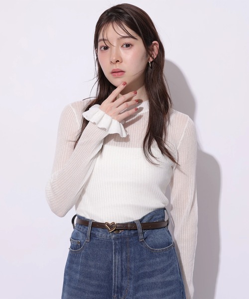 Rirandture（リランドチュール）の「フリルスリーブシアーリブニット（ニット/セーター・レディース・ホワイト/ブラック・2）」の2枚目の写真