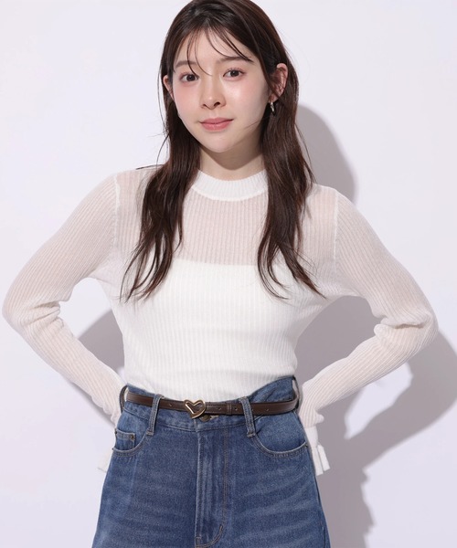 Rirandture（リランドチュール）の「フリルスリーブシアーリブニット（ニット/セーター・レディース・ホワイト/ブラック・2）」の5枚目の写真