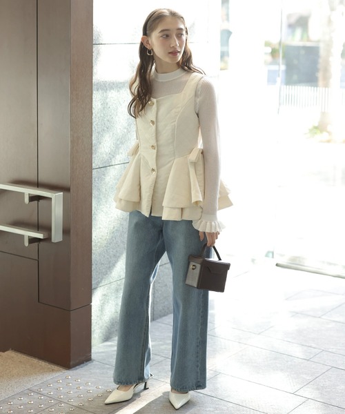 Rirandture（リランドチュール）の「フリルスリーブシアーリブニット（ニット/セーター・レディース・ホワイト/ブラック・2）」の13枚目の写真