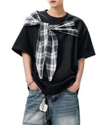 【26年春夏新作】チェックドッキングデザインギミックTシャツ