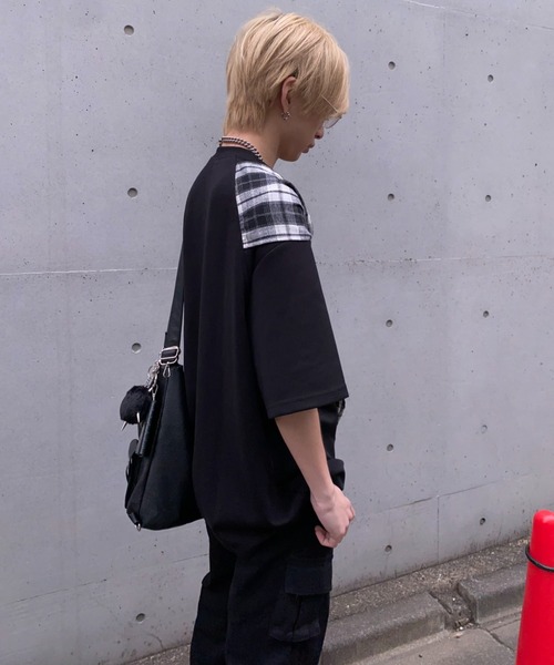 lilful（リルフル）の「【26年春夏新作】チェックドッキングデザインギミックTシャツ（Tシャツ/カットソー・メンズ・ブラック/グレー・M/L）」の7枚目の写真