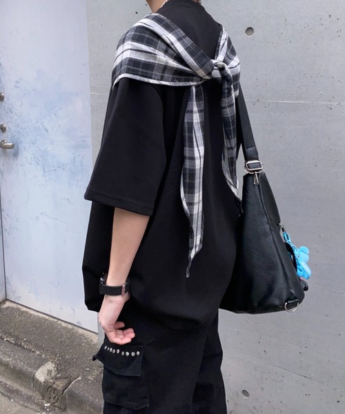 lilful（リルフル）の「【26年春夏新作】チェックドッキングデザインギミックTシャツ（Tシャツ/カットソー・メンズ・ブラック/グレー・M/L）」の8枚目の写真