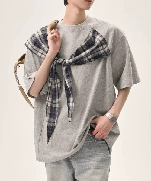 lilful（リルフル）の「【26年春夏新作】チェックドッキングデザインギミックTシャツ（Tシャツ/カットソー・メンズ・ブラック/グレー・M/L）」の20枚目の写真