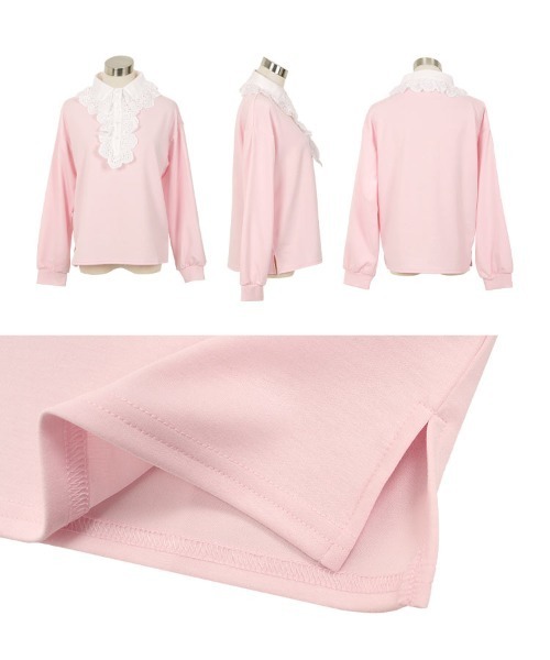 KOBE LETTUCE(コウベレタス)の「レース襟ポロトップス(スウェット・レディース・杢グレー/ネイビー/ピンク・M)」の11枚目の写真