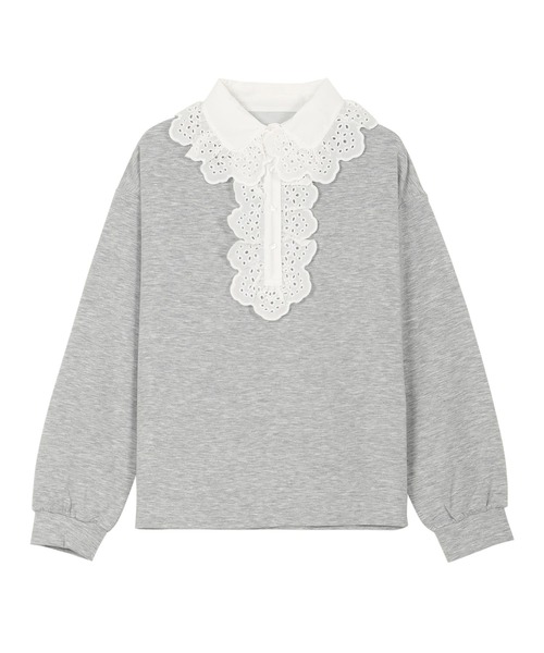 KOBE LETTUCE(コウベレタス)の「レース襟ポロトップス(スウェット・レディース・杢グレー/ネイビー/ピンク・M)」の13枚目の写真