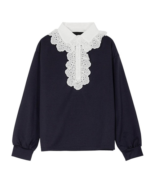 KOBE LETTUCE(コウベレタス)の「レース襟ポロトップス(スウェット・レディース・杢グレー/ネイビー/ピンク・M)」の14枚目の写真