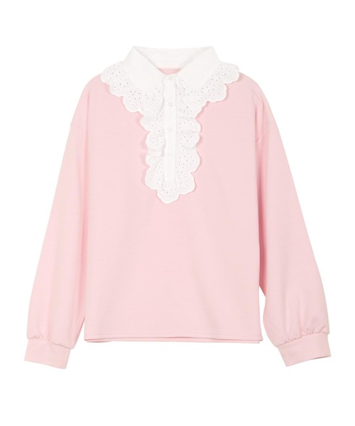 KOBE LETTUCE(コウベレタス)の「レース襟ポロトップス(スウェット・レディース・杢グレー/ネイビー/ピンク・M)」の15枚目の写真