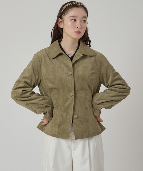 MUHET（ミュエータ）の「faux-suede shirt jacket / フェイクスエードシャツジャケット（ブルゾン・レディース・ブラウン/カーキ・FREE）」の2枚目の写真