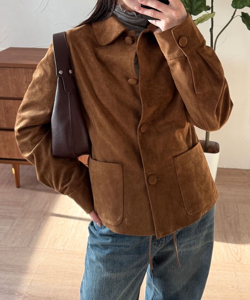 MUHET（ミュエータ）の「faux-suede shirt jacket / フェイクスエードシャツジャケット（ブルゾン・レディース・ブラウン/カーキ・FREE）」の18枚目の写真
