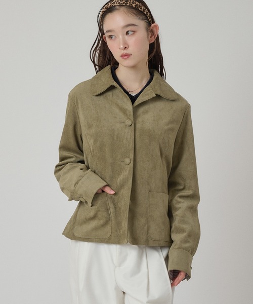 MUHET（ミュエータ）の「faux-suede shirt jacket / フェイクスエードシャツジャケット（ブルゾン・レディース・ブラウン/カーキ・FREE）」の3枚目の写真