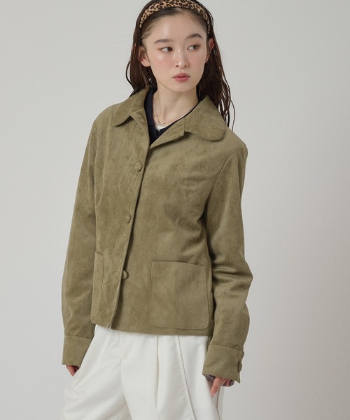 MUHET（ミュエータ）の「faux-suede shirt jacket / フェイクスエードシャツジャケット（ブルゾン・レディース・ブラウン/カーキ・FREE）」の4枚目の写真